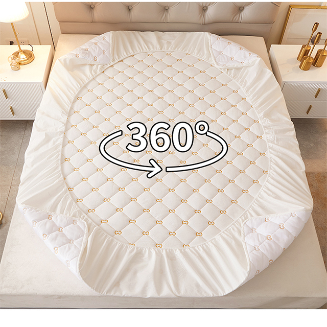 White Embroidery 100% Cotton Waterproof Mattress Protector 